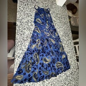 Storia Royal Blue Dress with Gold Print
